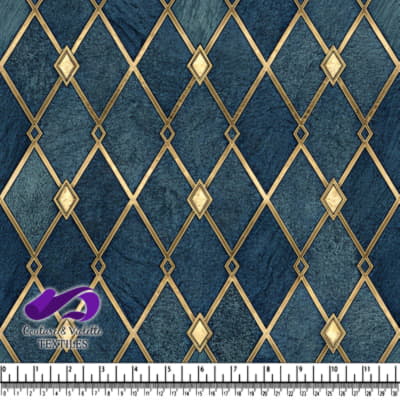 Blue and Gold Diamond Pattern Fabric