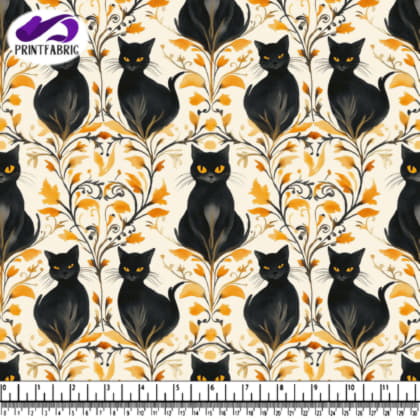 Whimsical Cat and Floral Pattern