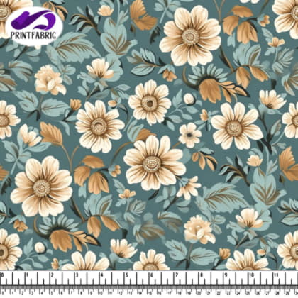 Teal and Beige Floral Pattern for Interior Design