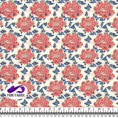 Floral Pattern in Red, Blue, and White