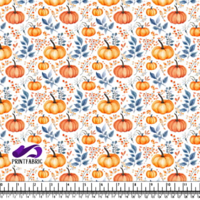Watercolor Fall Pattern with Pumpkins and Leaves