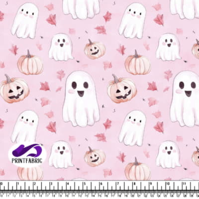 Whimsical Halloween Ghosts and Pumpkins on Pink Background