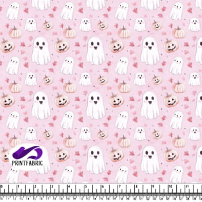 Whimsical Halloween Ghosts and Pumpkins on Pink Background