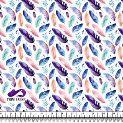 Watercolor Feather Pattern on White Background