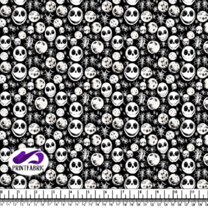 Black and White Pattern of Skulls and Spiders