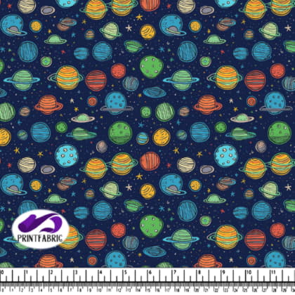 Colorful Planets and Stars on Dark Blue Background