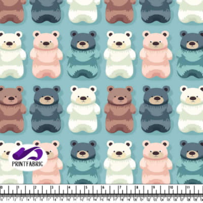 Colorful Teddy Bear Pattern on Blue Background