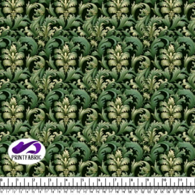 Ornate Green and Gold Floral Pattern on Black Background