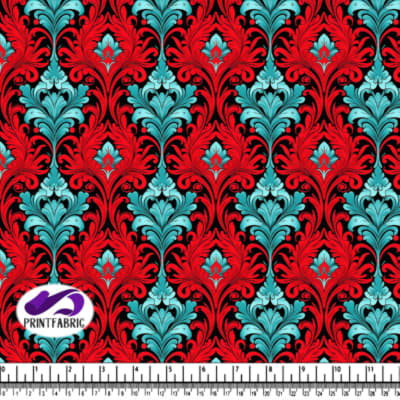 Floral Pattern with Red, Blue, and Green Flowers on Black Background