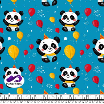 Cute Cartoon Pandas with Balloons in a Festive Scene