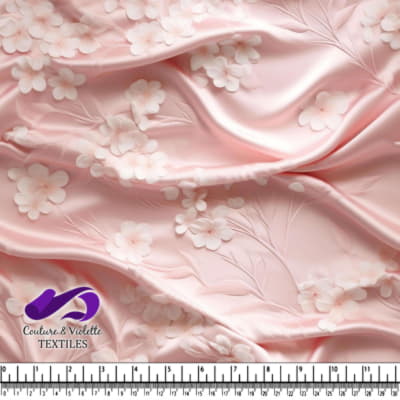 Pink Silk Fabric with White Flowers