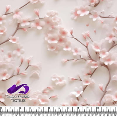 Pink Cherry Blossoms on White Background