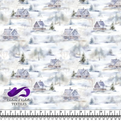 Winter landscape with houses and snow