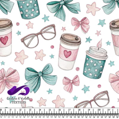 Cute Coffee and Glasses with Bows and Stars