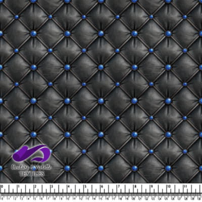 Black tufted leather texture with blue buttons