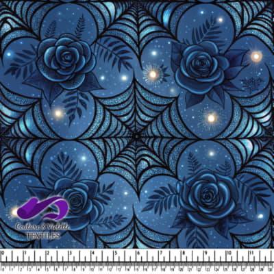 Dark blue floral pattern with spider web