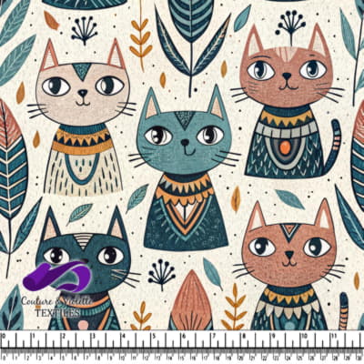 Cute colorful cats with decorative leaves