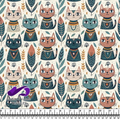 Cute colorful cats with decorative leaves