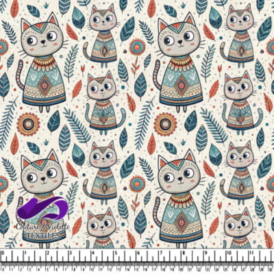 Cute cats surrounded by colorful leaves and flowers