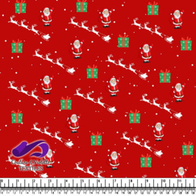 Festive Christmas pattern with Santa Claus presents and flying reindeer