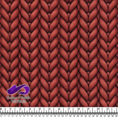 Red textured braided knit fabric