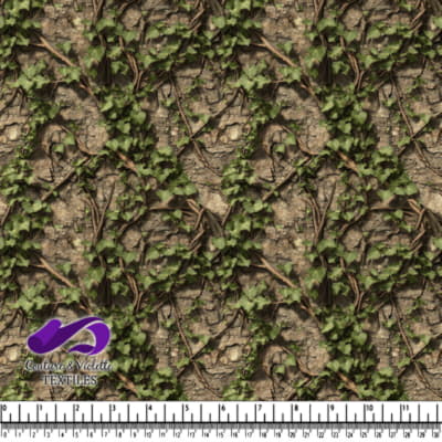 Climbing ivy vines on textured bark background