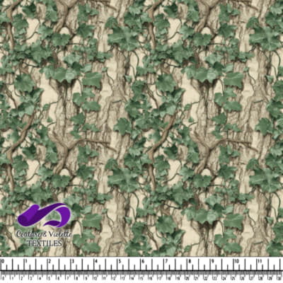 Green ivy vines climbing on a beige textured wall