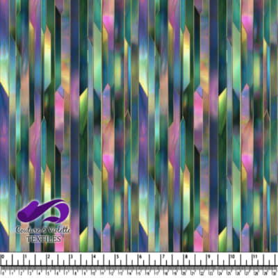 Abstract vertical geometric pattern with multicolor iridescent hues and gold accents