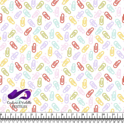 Colorful paperclip pattern on white background