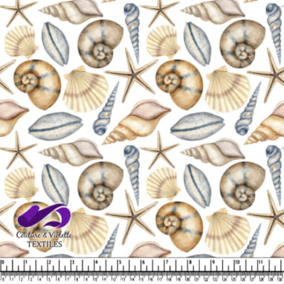 Seashells and starfish pattern with various natural shapes and colors