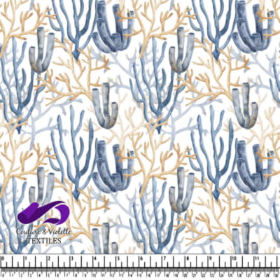 Blue and tan coral pattern textile design