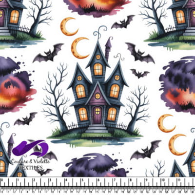 Spooky haunted house pattern with bats