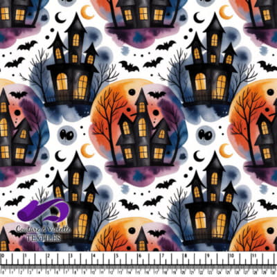 Haunted Halloween Houses with Bats Ghosts