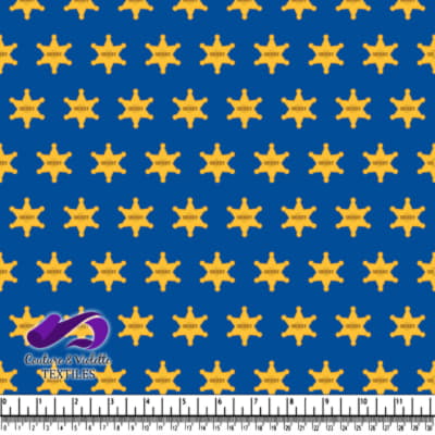 Sheriff badges on blue background fabric pattern