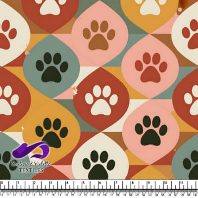 Multicolor geometric pattern with paw prints