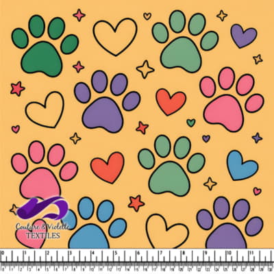 Colorful paw prints and hearts pattern