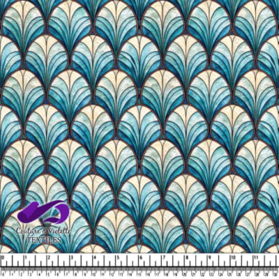 Blue and White Fan Pattern Textile Design