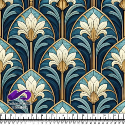 Art Nouveau Floral Pattern in Blue and Cream Colors
