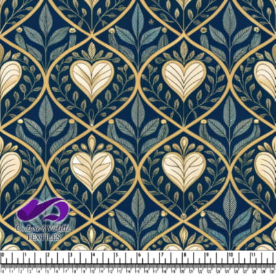 Blue and gold vintage floral damask pattern textile design