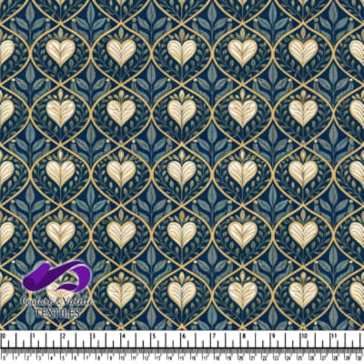 Blue and gold vintage floral damask pattern textile design