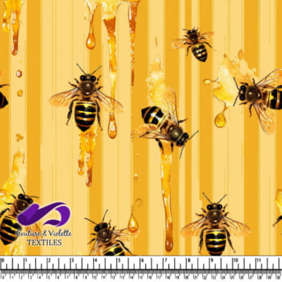 Bees and Honey Drips Pattern on Yellow Background