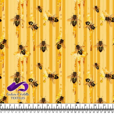 Bees and Honey Drips Pattern on Yellow Background