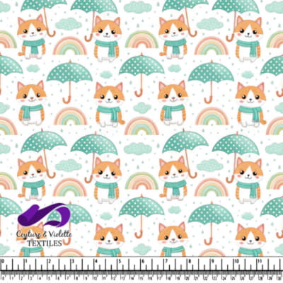 Cute Cats with Scarves Umbrellas and Rainbows Pattern