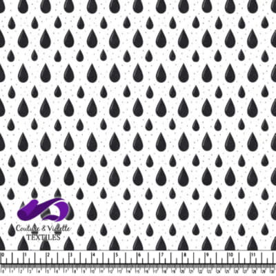 Black Raindrops Pattern on White Background Textile Design