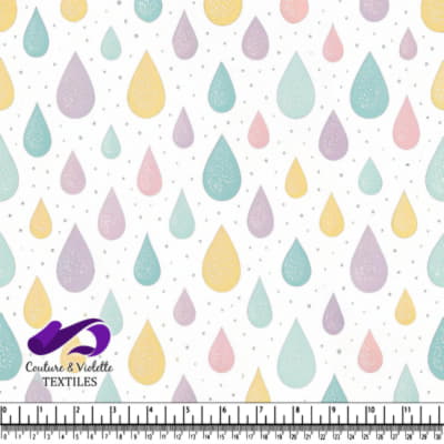 Pastel Raindrop Pattern on White Fabric Background