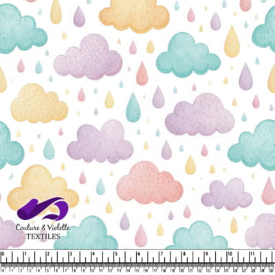 Pastel Colored Clouds and Raindrops Pattern
