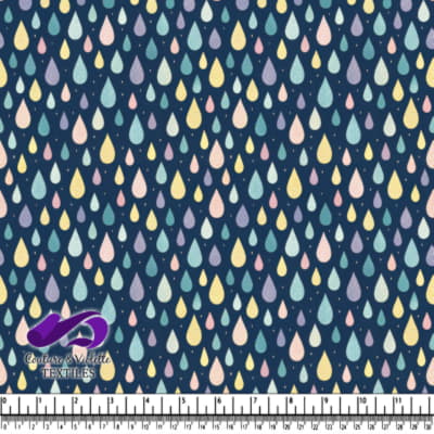 Colorful Raindrop Pattern on Navy Blue Background Textile Design