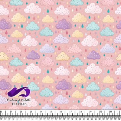 Pastel Rain Clouds Pattern on Pink Background