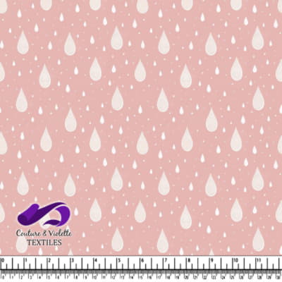 Pink fabric pattern with white raindrops and dots