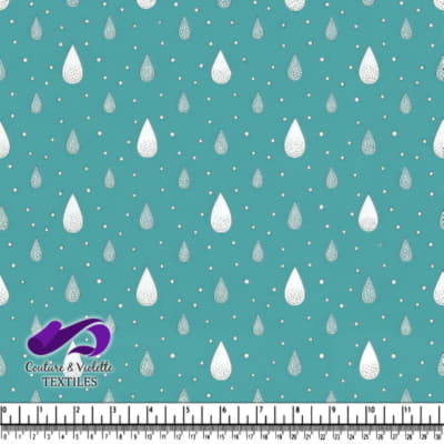 Teal Fabric with Silver and White Raindrop Pattern